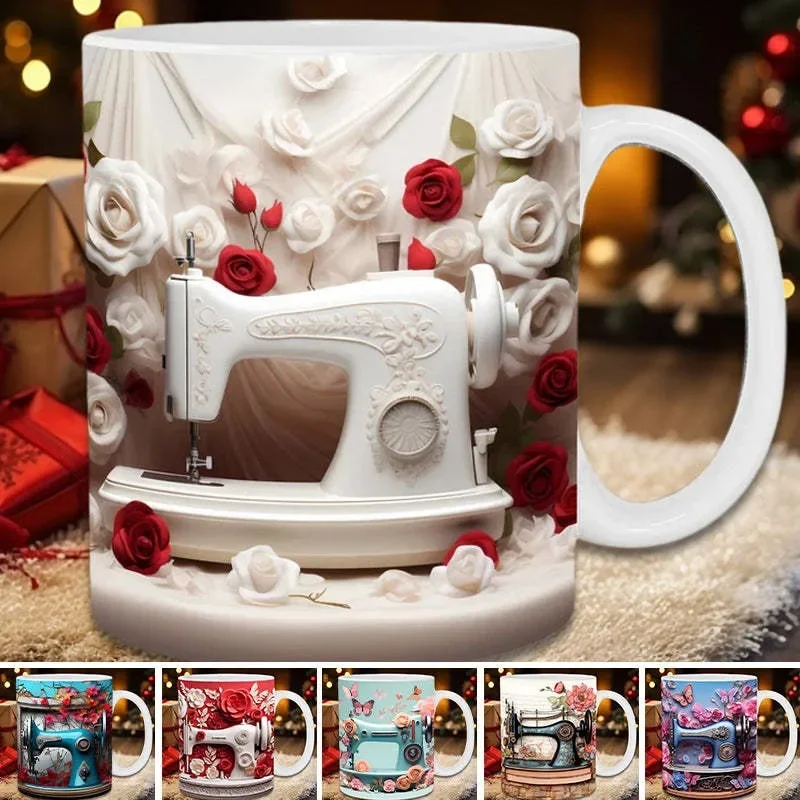 

3D Painted Sewing Mug Sewing Machine Pattern Ceramic Coffee Mug Creative Space Design Tea Mugs Perfect Gifts For Sewing Lovers