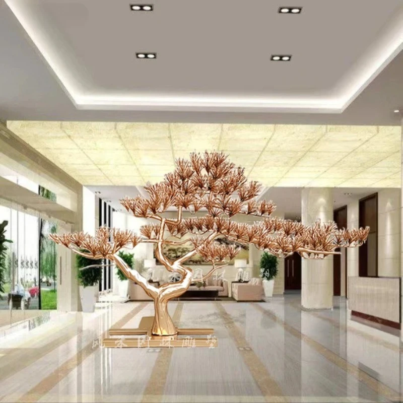 Wrought iron welcome pine ornament Large metal decoration Hotel lobby entrance Lucky pine sculpture
