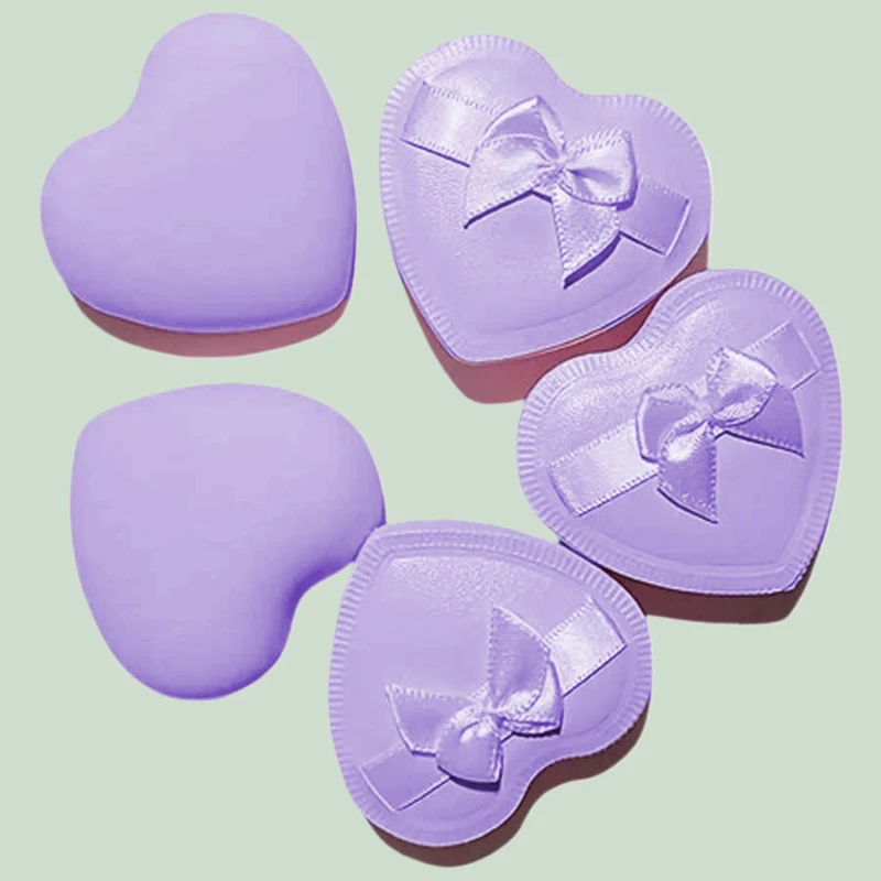 Éponge de maquillage avec nœud en forme de cœur, 2 pièces, pour Application sèche et humide, bouffante de mélange moelleuse avec Texture douce de barbe à papa