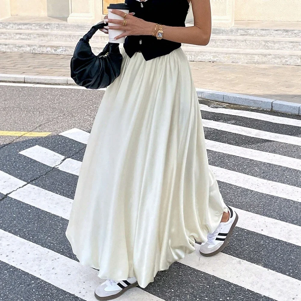 Gonne Estate elegante moda coreana pianura balza intellettuale A-Line maxi gonne da lavoro per le donne