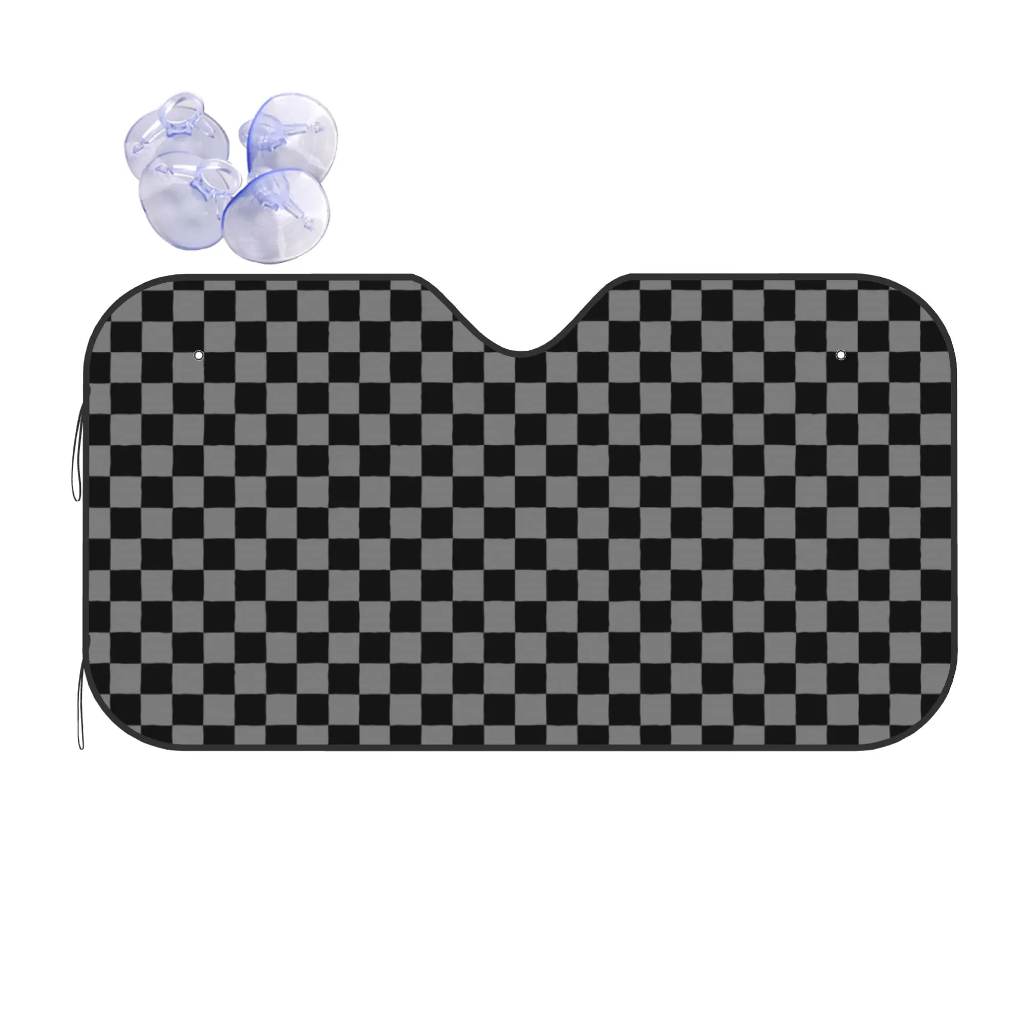 Gray and Black Checkered Checkerboard Plaid Car Front Windshield Sun Visor Heat Insulation  Portable Aluminum Foil Auto Visor