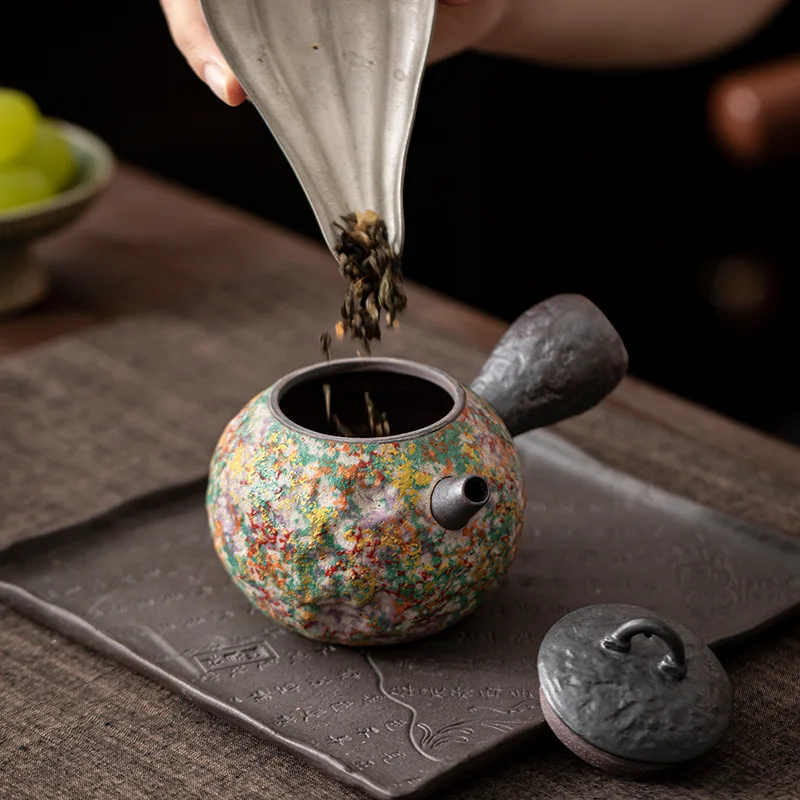 225ml Luxury Yixing Purple Clay Teapots Handmade Stone Scoop Pot Raw Ore Section Mud Tea Making Kettle With Filter Zisha Tea Set