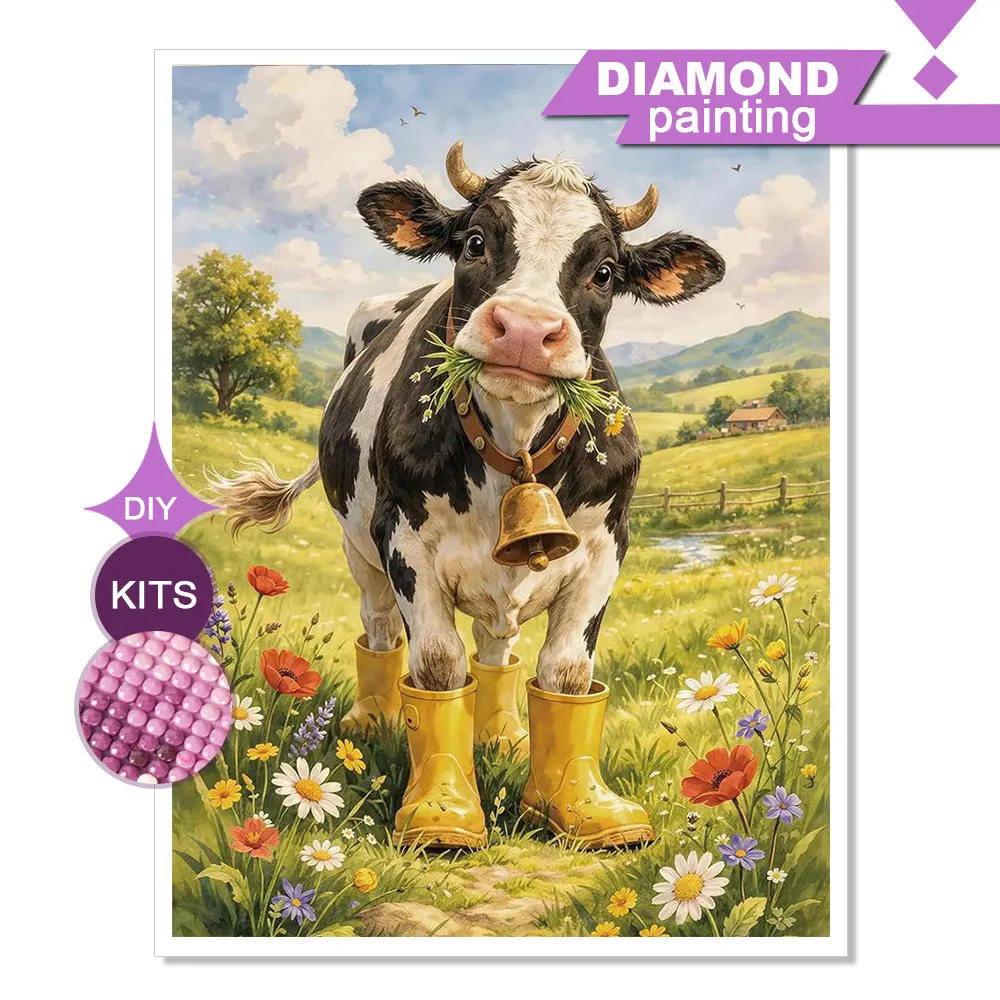 Huacan Voll-Diamant-Malerei Kuhwiese Diamant-Mosaik Tierlandschaft Komplettset Heimdekoration Handgemachtes Geschenk