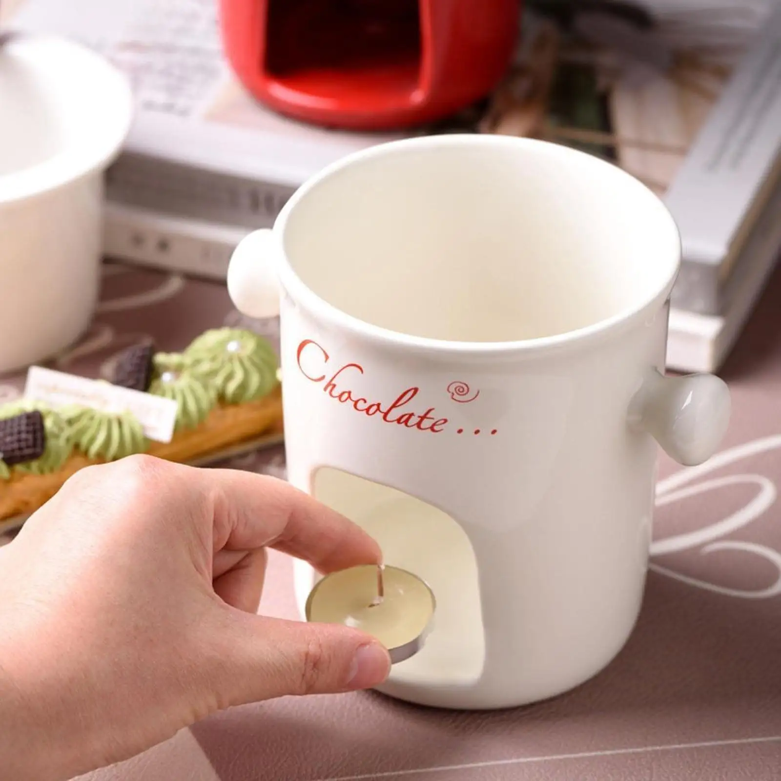 Chocolate Fondue Pot Creative Chocolate Melting Cup with Fork for Anniversary Birthday Engagement Kitchen Appliances Dessert