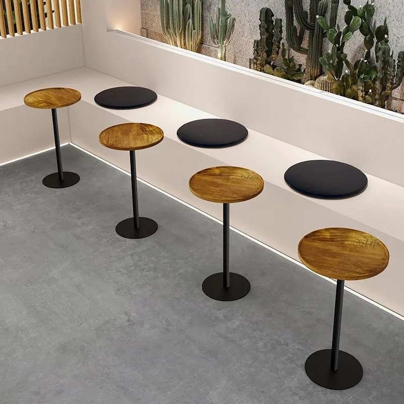 

Home Nordic Simple Luxury Small Solid Wood Bar Table with Metal Base for Cafe Shop Home Use Living Room Furniture Coffee Tables