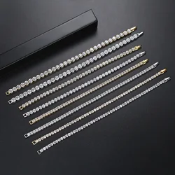 Solid Pure Silver 17.5-18cm Tennis Bracelet Pave 3 mm Round Black Jet Zircon Elegant Real 925 Jewelry For Women