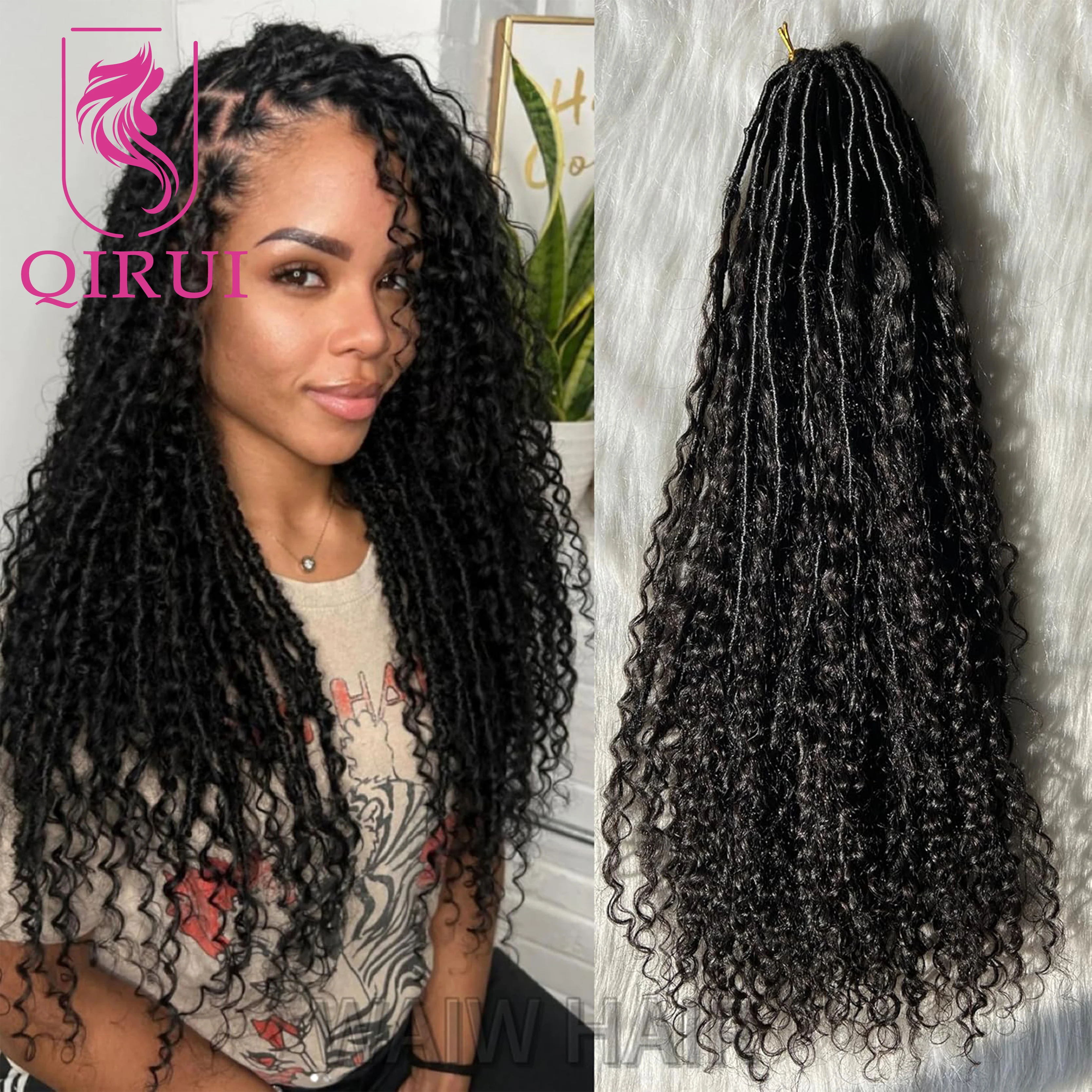 

Предварительно заплетенные крючком косы в стиле бохо Locs с кудрями из человеческих волос Косы Goddess Locs Мягкие дреды Вьющиеся вязанные крючком волосы Естественный цвет