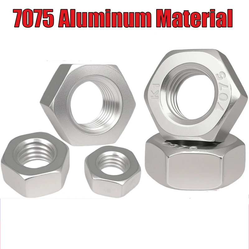 2/5/10/ 20/40/100pcs  M3  M4 M5 M6 M8 M10 M12 7075# Aluminum Hex Hexagon Nut DIN93