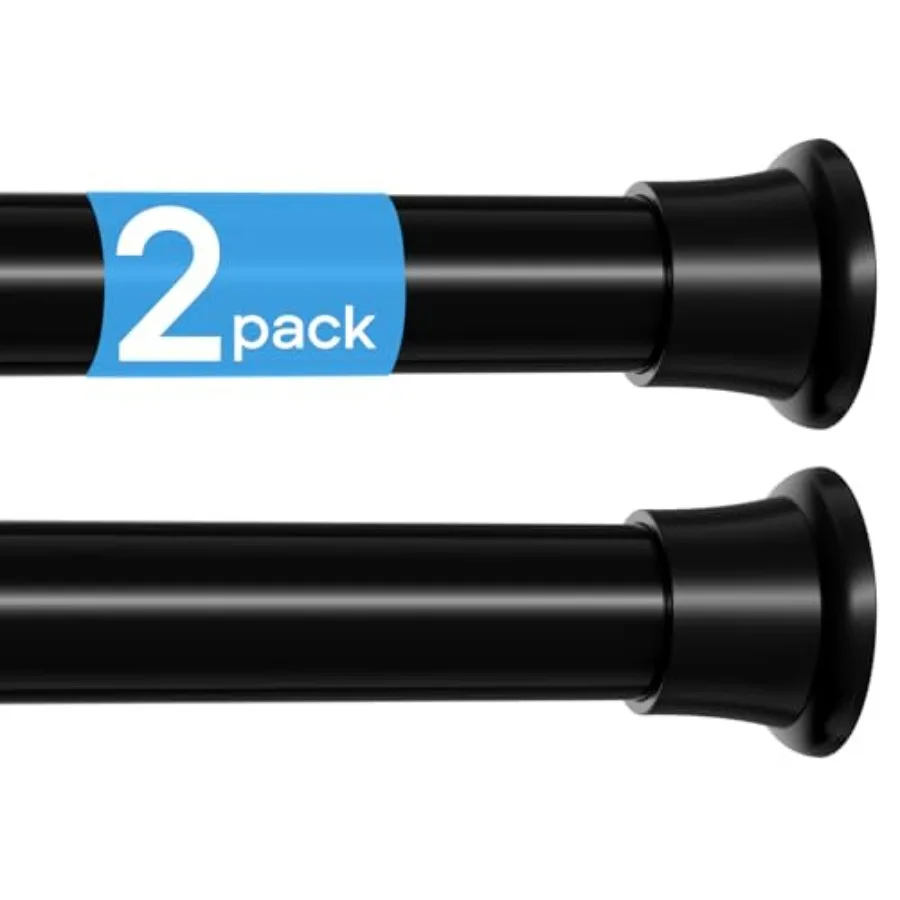 

2 Pack Spring Tension Curtain Rods Black Shower Curtain Rod No Drilling Adjustable Spring Loaded Curtain Rods 7/8" Diameter Sho