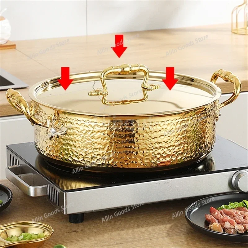 Italian manual hammer printing pot 3-layer steel clear soup pot  Commercial double flavor 304 stainless steel thick hot pot