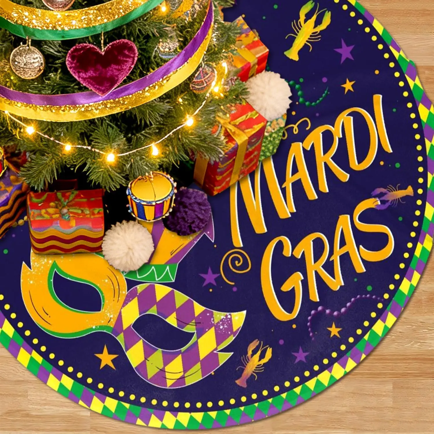 Round Mardi Gras Carnival Party Rug Floor Mat Decorative Home Decor Polyester Celebration Mat for Festival Birthday Gift Masquer