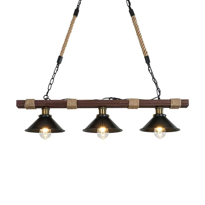 

Vintage Solid Wood Chandelier Light Industrial Hemp Rope Nostalgic Hot Pot Restaurant Lamp Coffee Shop Bar Living Room droplight