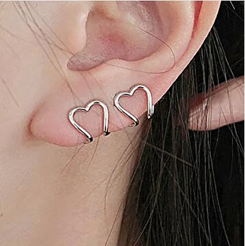 1PC Silver Color Heart Shape Earbone Clip On Earring for Women Auricle Simple Ear Cuff No Puncture Exquisite Jewelry Girl Gift