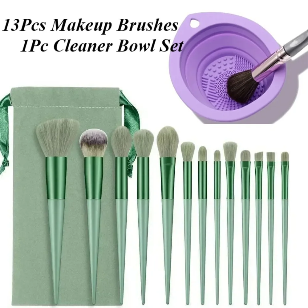 14-delige make-upborstels en siliconen schonere komset Make-upborstelset Zachte pluizige cosmetische foundationpoeder Beauty Tool Make-up