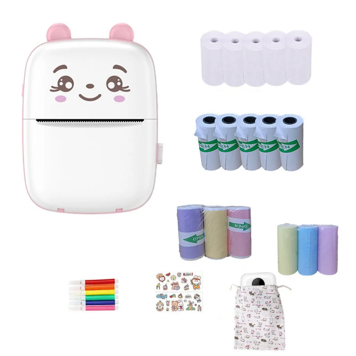 Portable Label Printer Mini Bluetooth Label Stickers Thermal Printer Label Memo List Printing Clearly Pink