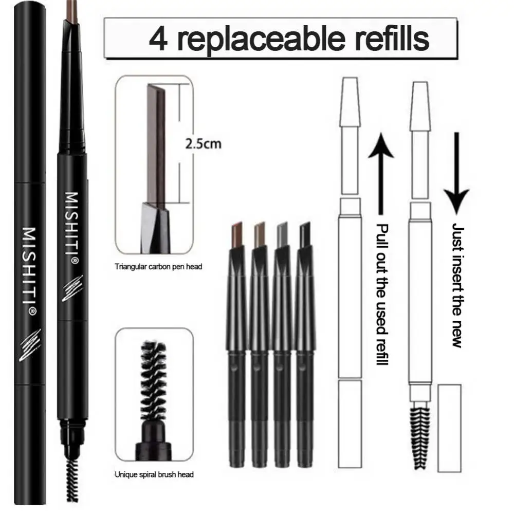Lápiz de cejas de larga duración, resistente al sudor, fácil de afilar, definición de cejas precisa, apariencia definida, aspecto inspirado en celebridades, 1 ~ 4 juegos