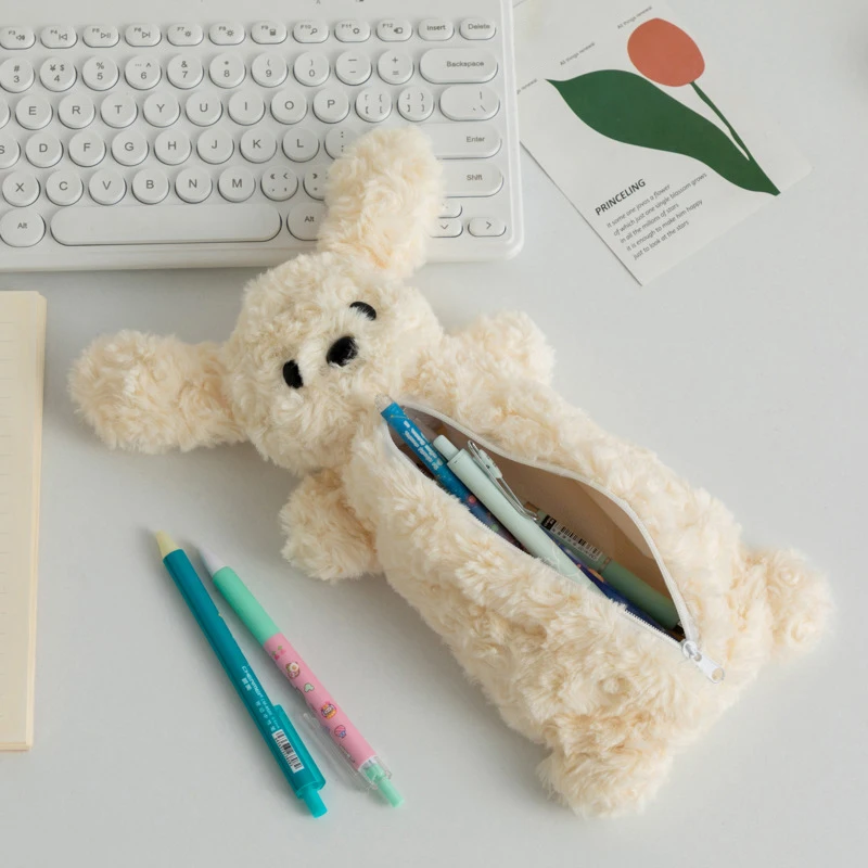 Śliczny pies Kawaii Pluszowe zabawki Piórnik Kreskówka Miękki pluszowy szczeniak Torba stacjonarna Duża pojemność Wielofunkcyjna torba do przechowywania