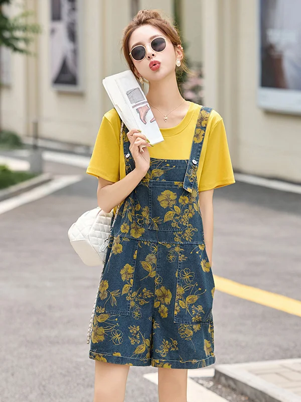 

Новый летний женский свободный комплект из двух предметов с принтом Rer, комплект из двух предметов, корейская версия, брюки-карго, костюм, повседневная одежда