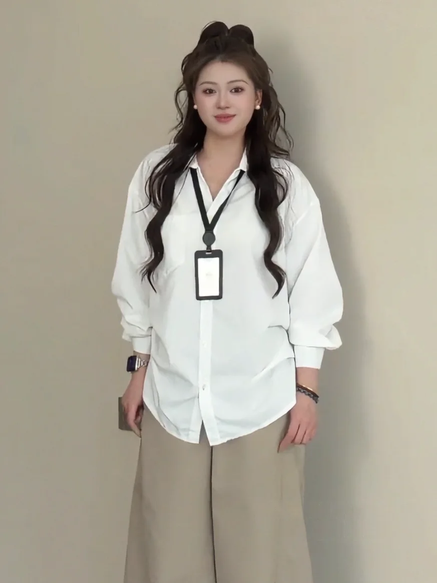 

plus Size Collar Long Sleeve Shirt Women's Spring Loose Casual Slimming Top Korean Style Commute Fashion Breathable Skin...