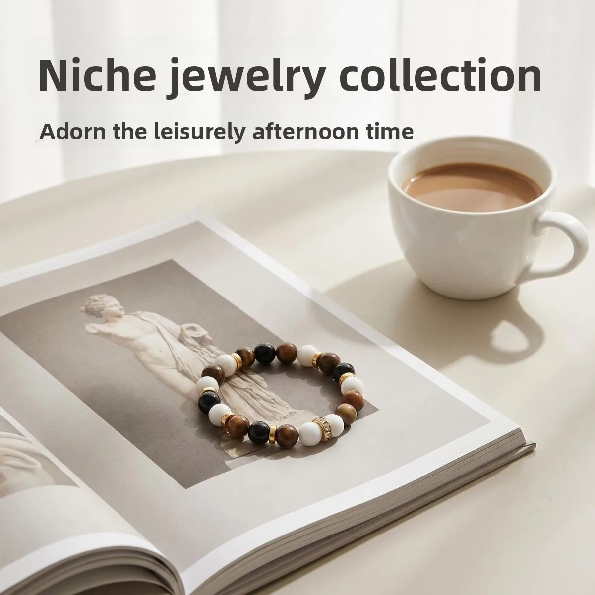 Chinese Style Lucky Color Block Beaded Bracelet Black Brown White Retro Blessing Jewelry For Men Women Casual Daily Wear Elastic