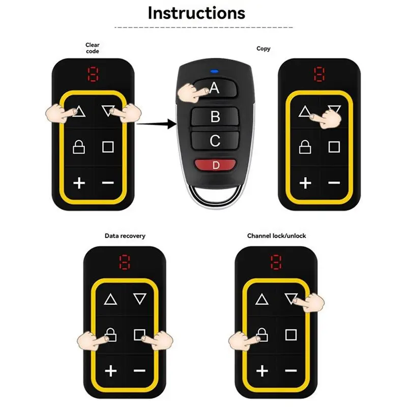 ABKN Multi Frequency Garage Door Remote Control 270-868MHZ RF Copy Remote 5X Automatically Identify