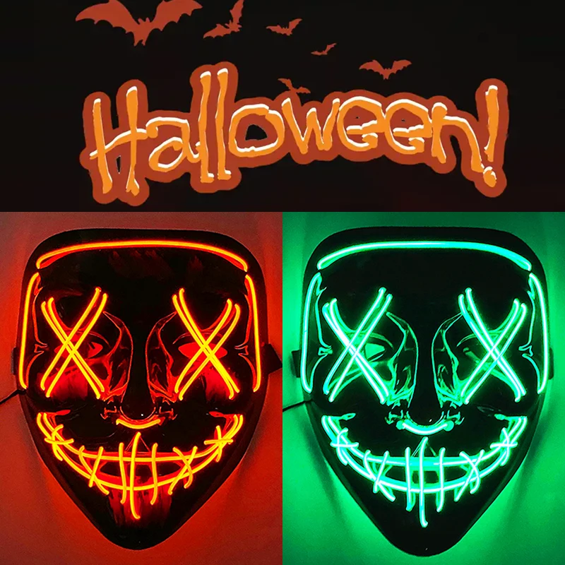 

The Purge Horror Mask for Adult Evening Dress Halloween Costumes Wireless LED Glow Masks Masquerade Party Cosplay Props
