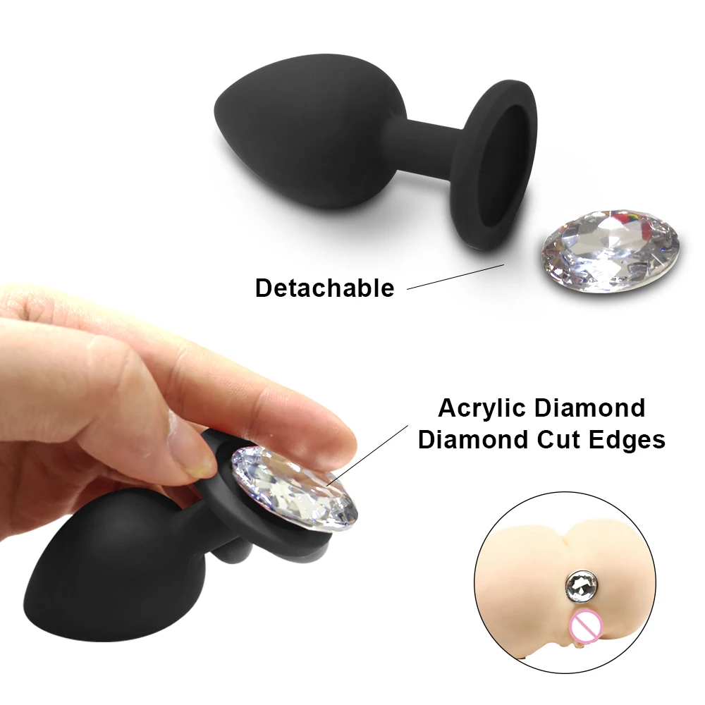 Beginner Mini Anal Plug Soft Silicone Butt Plug with Detachable Acrylic Diamond Sex Toy for Couples Men Women