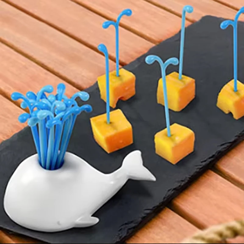 New Creative Cute Whale Water Spray Fruit Fork Creative Animal Whale Fruit Sign Kitchen Supplies