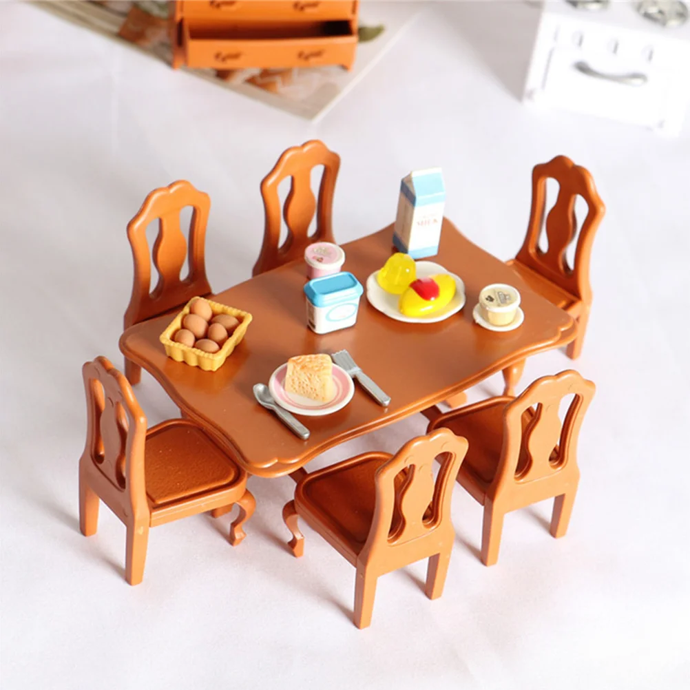 Micro Landschap Meubilair Combinatie Eettafel Stoelen Kinderspeelgoed Miniatuur Accessoires