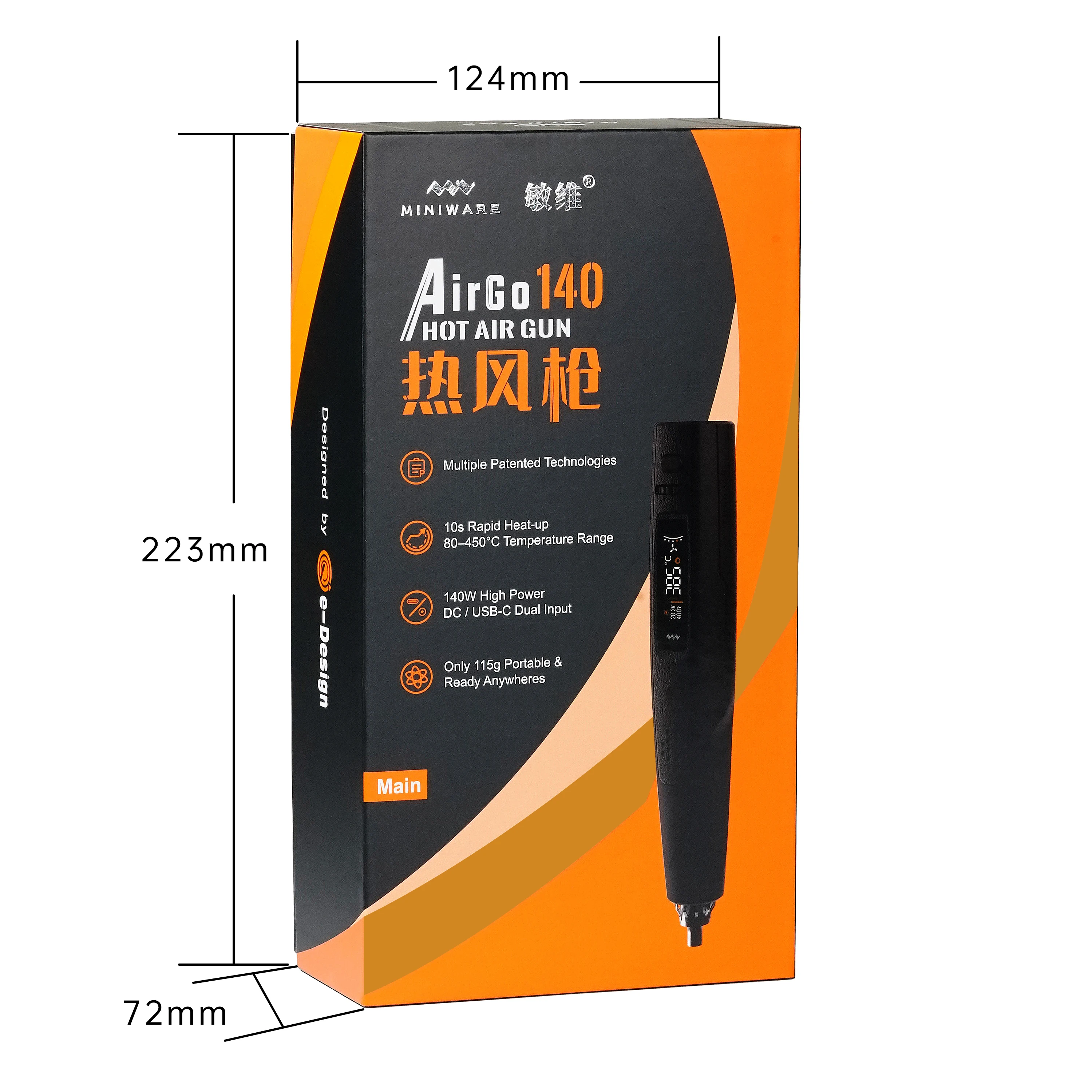 MINIWARE AirGo140 Hot Air Gun 140W Type‑C DC Powered 80‑450℃ Pen‑style Portable Heat Gun for Phone BGA SMD PCB Soldering Repair