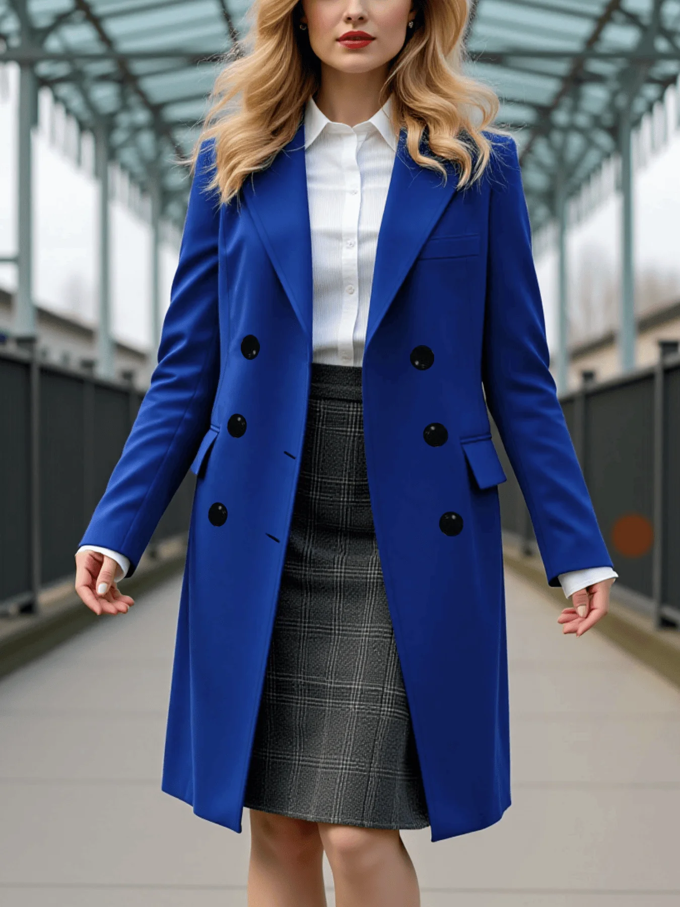 

Women's Autumn Winter Thickened Trench Coat Double-Breasted Simple Wool Coat Warm Fashion Trend Cut Trench Coat