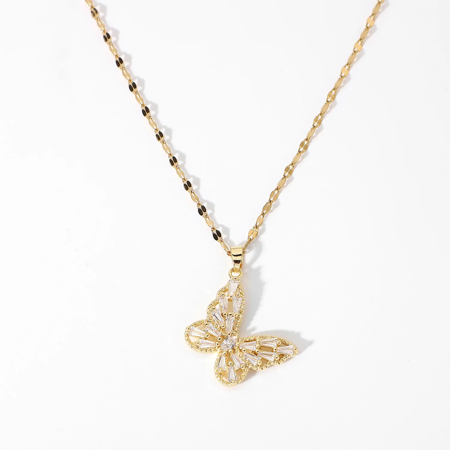 

Stainless Steel PVD 18K Gold Plated Tarnish Waterproof Beads Chain Butterfly Pendant Necklace For Woman Jewelry Wholesale Trendy