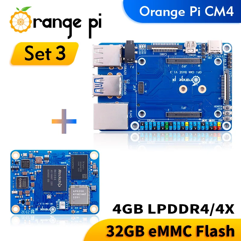 Orange Pi CM4 4GB Ram + Base Board RK3566 32GB Emmc WIFI5-BT5 Orangepi CM4 Run Android Ubuntu Debian Orange Pi Compute Module 4