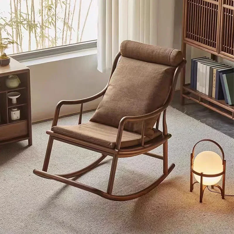 

Cross border Chinese solid wood rocking chair North American black walnut home lunch break lounge chair balcony leisure rocking