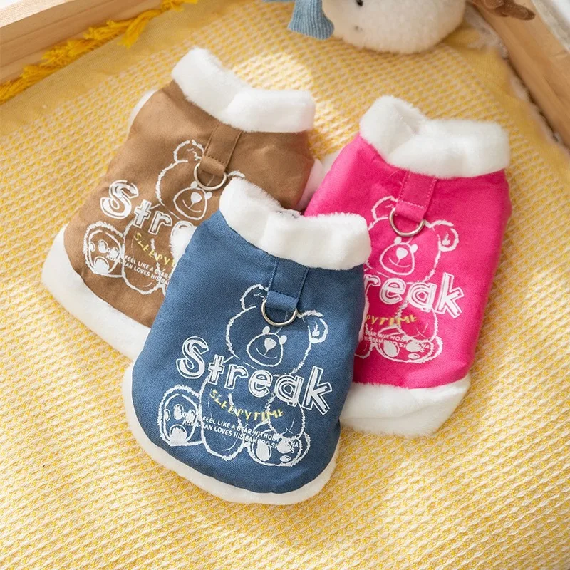 Fashion Letter Dog Coat Cute Bear Pet Clothes Winter Comfortable Warm Puppy Cardigan Teddy Two Legs Clothes XS-XL