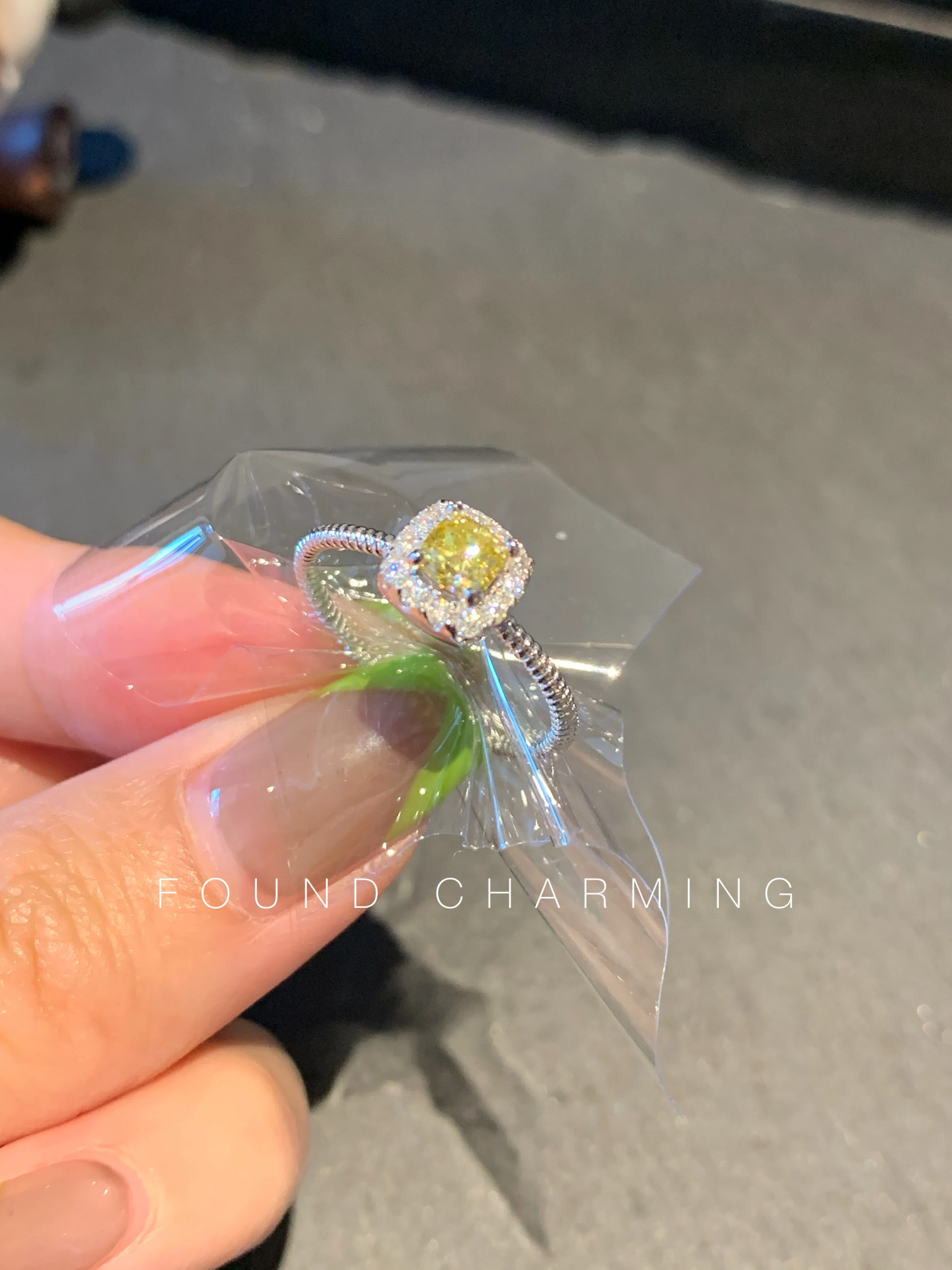 Lemon Yellow Cushion OMC Moissanite Stone With 925 Sterling Silver Ring For Woman