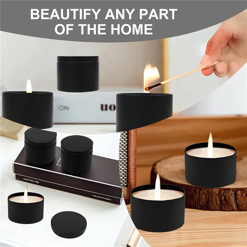 

ABZC-48Pcs Black Candle Tins, 4Oz Empty Candle Tin With Lids For DIY Candles Making, Matte Full Candle Jars For Candle Making