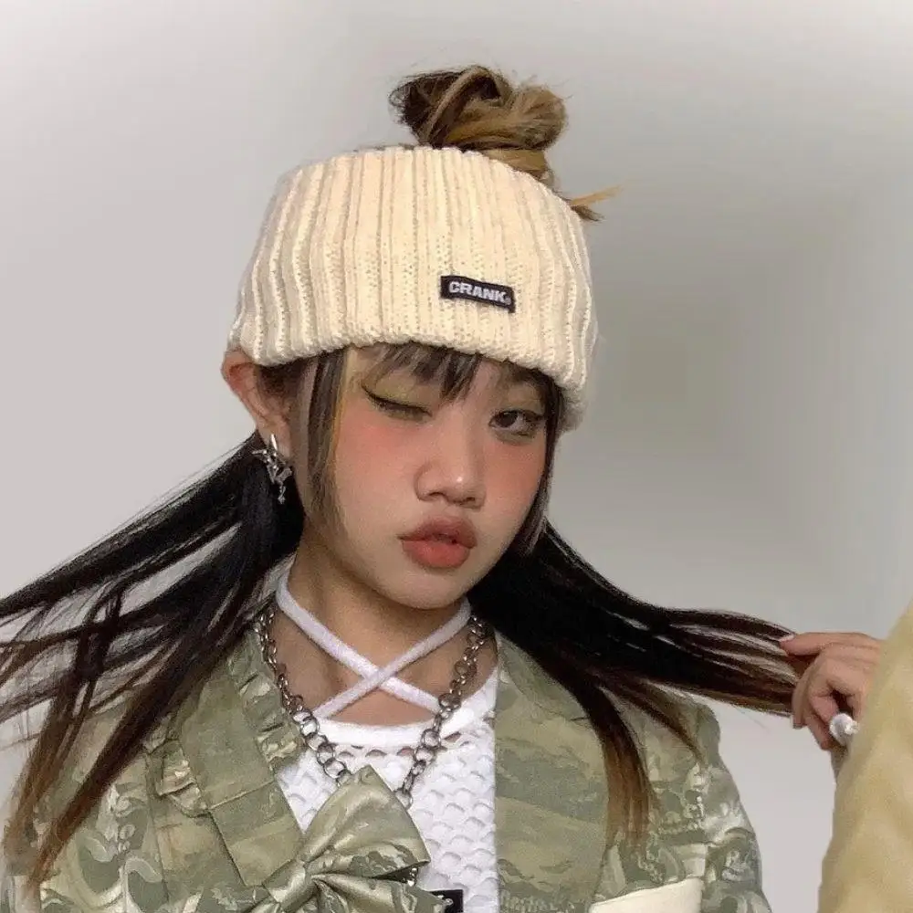 

Girls Punk Elastic Headwear Solid Color Vertical Striped Knitted Warm Headwrap Women Winter Wide Headband Headscarf Head Cover