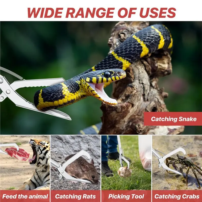 【HAPPY】Safe Handling Multi-Functional Snake Grabber 127Cm With Hook, Tongs, Pole,Reacher