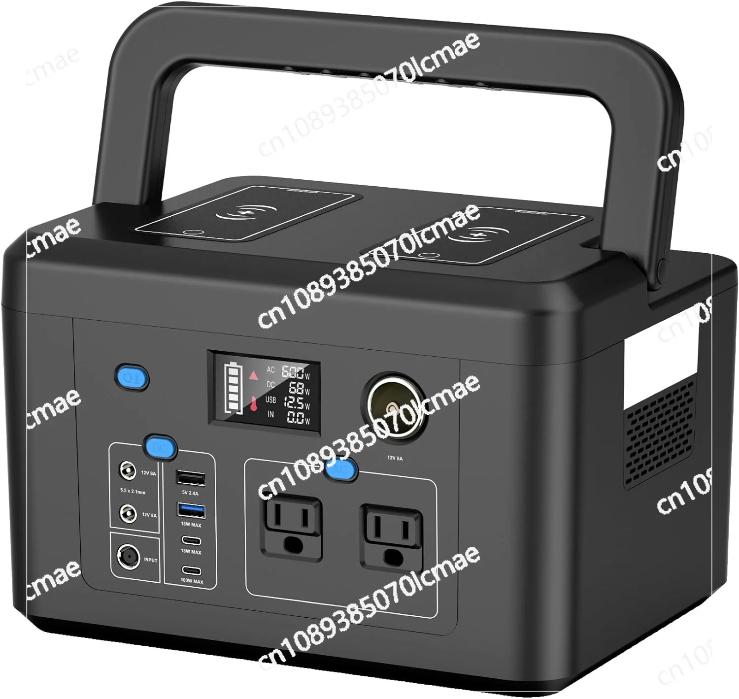 Portable Power Station 600W, Power Bank 296Wh Battery Backup with 2 Pure Sine Wave AC Outlets, USB-C PD100W and 2 Wireless Charg