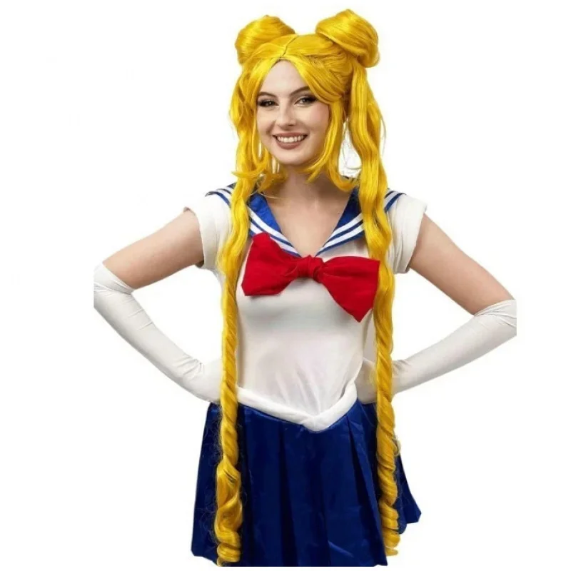 

Moon Guardian Wig Blonde Anime Cosplay Costume Twin Buns Odango Sailor Style Pro