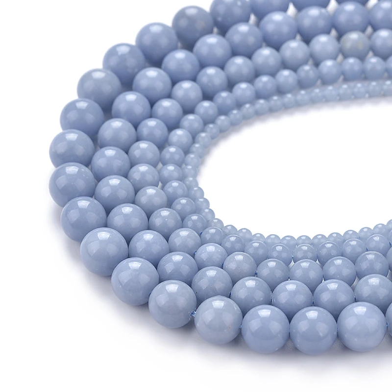 Genuine Natural  Angelite AAA Gemstone Round Loose Beads for Jewelry Making DIY Bracelet