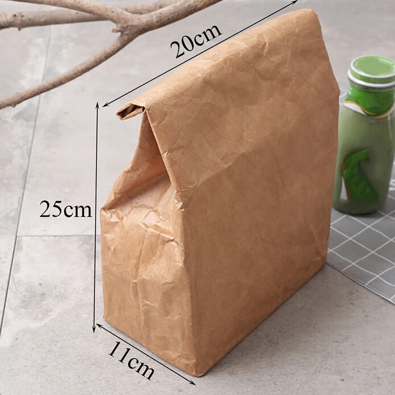 1PC Kraft Paper Brown Lunch Bag Reusable Durable Insulated Thermal Bag Magnetic Buckle Picnic Container Bag