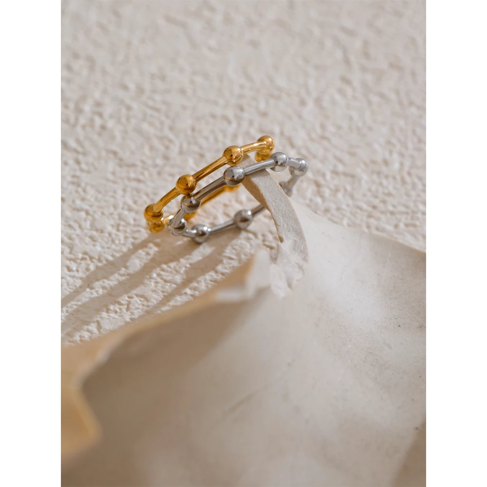 Yhpup 6789# Minimalist 18K PVD Plated Beads Geometric Thin Ring Stainless Steel Gold Silver Color Charm Fashion Finger Jewelry