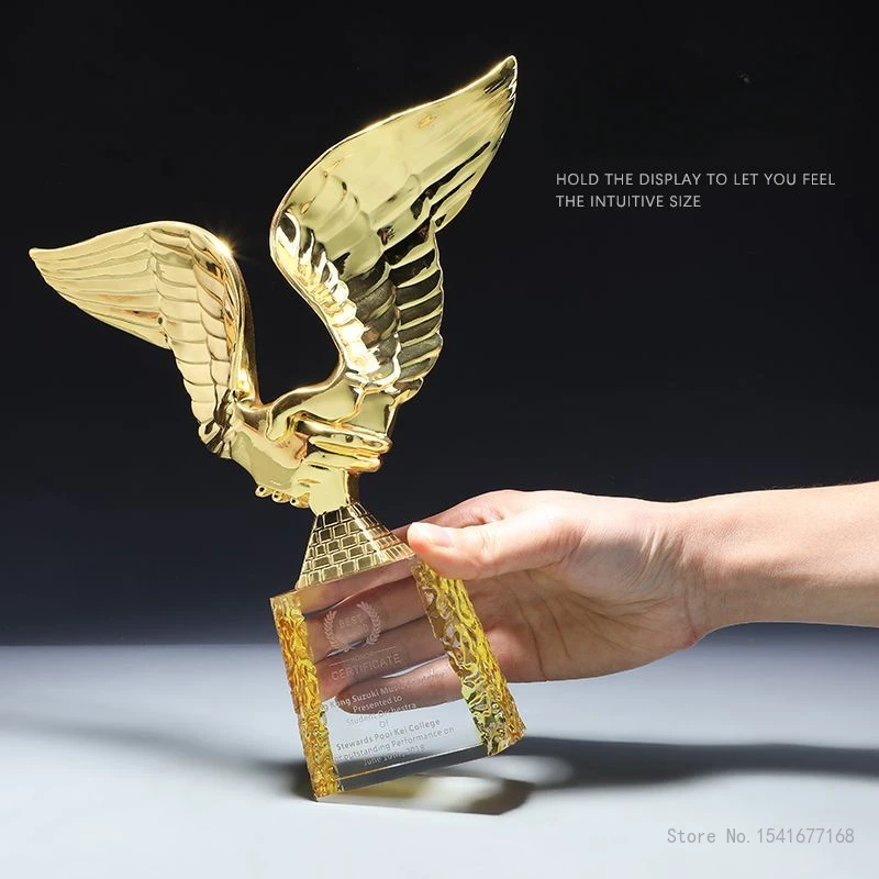 Crystal Metal Wings Trophy, Handshake Shape, Customized Honor, Home Decoration, Cooperation Souvenir, Staff Reward Medal, 1Pc