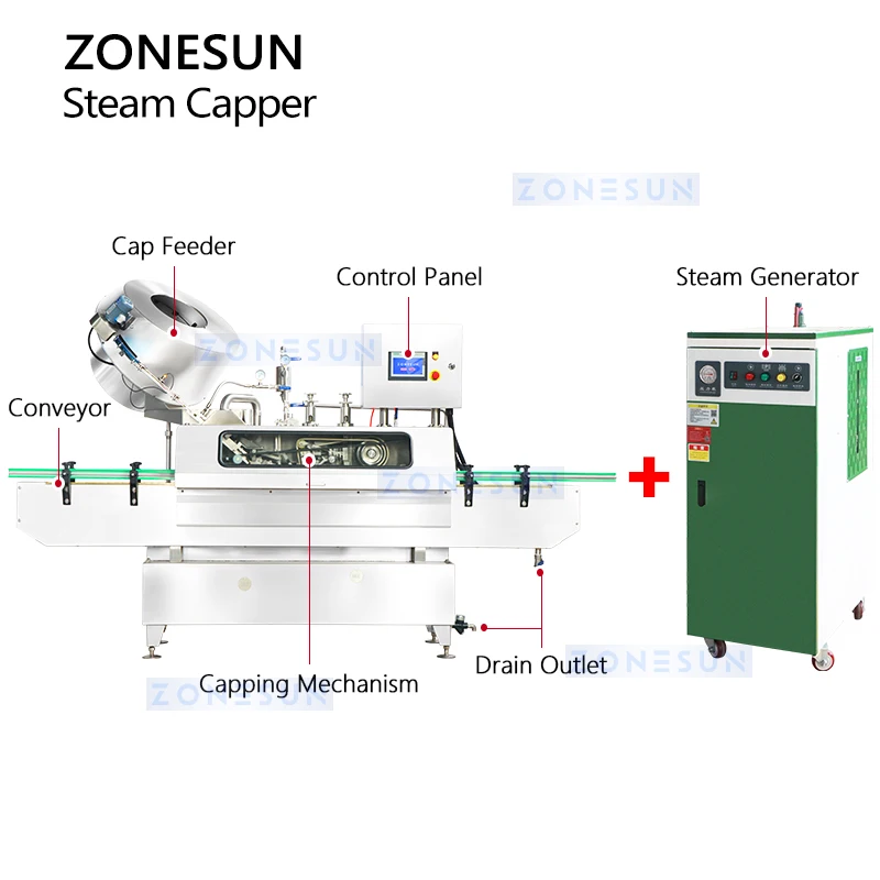 Zonesun, вакуумный упаковщик банок, машина для укупорки паром, устройство для герметизации стеклянных банок с пароваркой