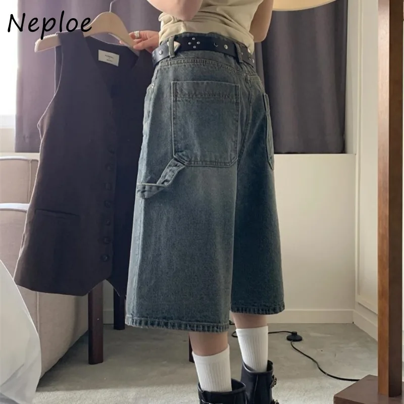 Neploe Vintage Street Loose Five-point Pants 2024 Summer New Loose Wide Leg Shorts Y2k High Waist Straight Jeans for Women