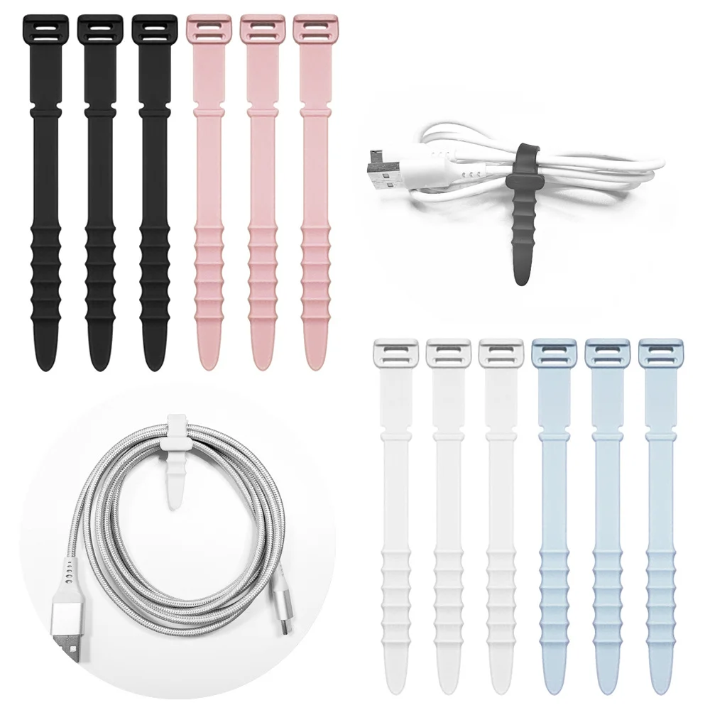 10 Pcs Soft Silicone Reusable Fastening Cable Ties, Portable Cord & Wire Organizer for Earphones, Mouse and Data Cables