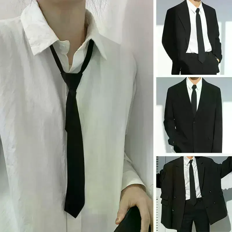 Black Unisex Ties Retro Narrow Neck Tie Slim Women Men Tie Korean Style Simple Trendy Tie