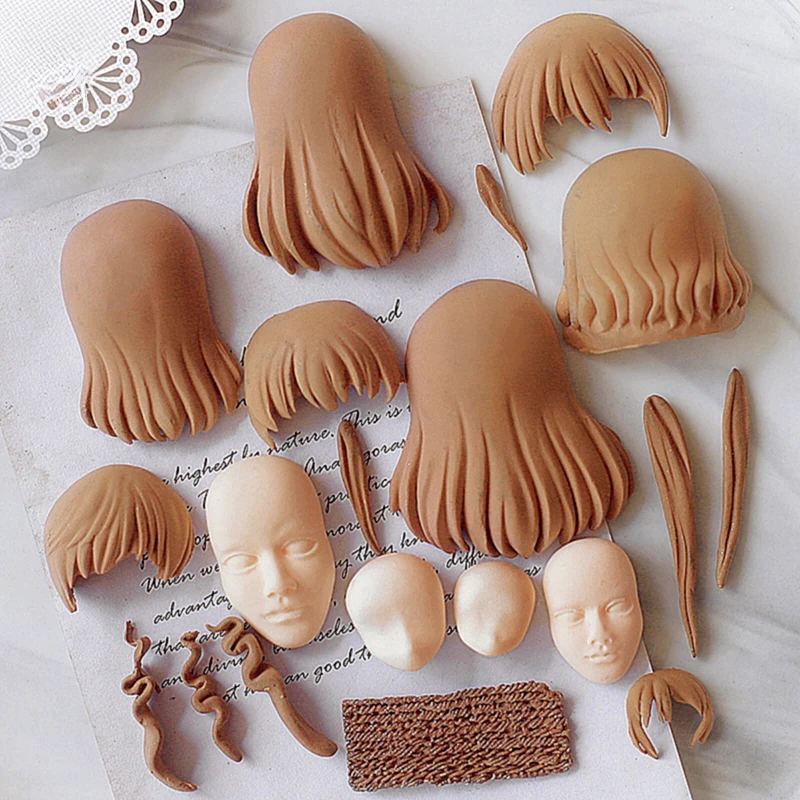 VERIDIAN Fondant Doll Hand-made Baby Face Hairstyle Silicone Cake Mold Anime Cartoon Character Clay Resin Molds Cake Decoration